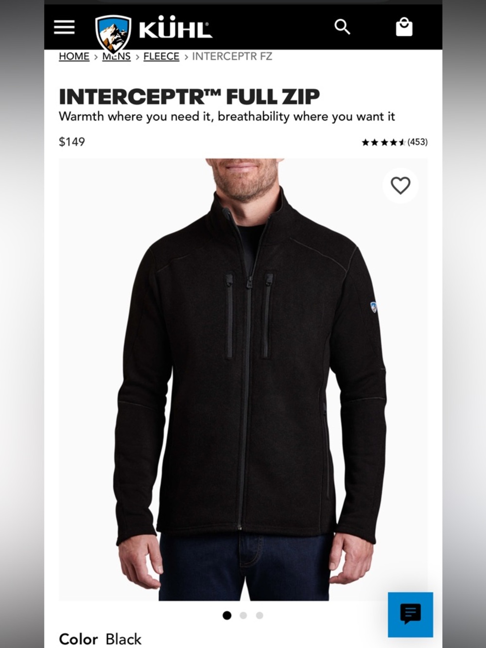 KUHL Interceptr Full Zip Fleece Jacket in black